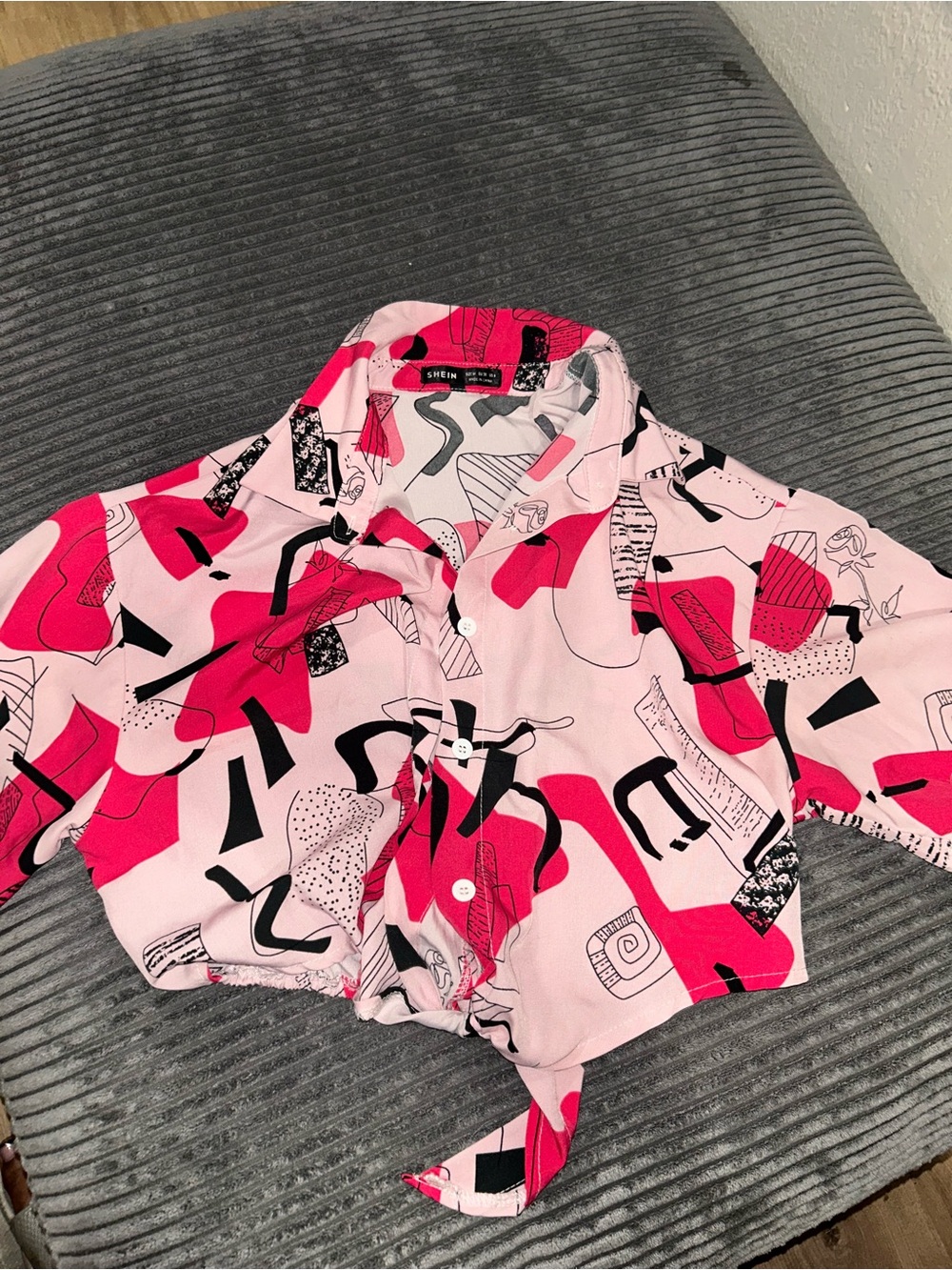 Sincerly Jules Pink & Hot Pink Abstract Tie-Front Button Shirt